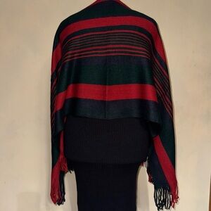 Striped Red, Navy Blue & Hunter Green Shawl Scarf  | w/ Fringe wrap